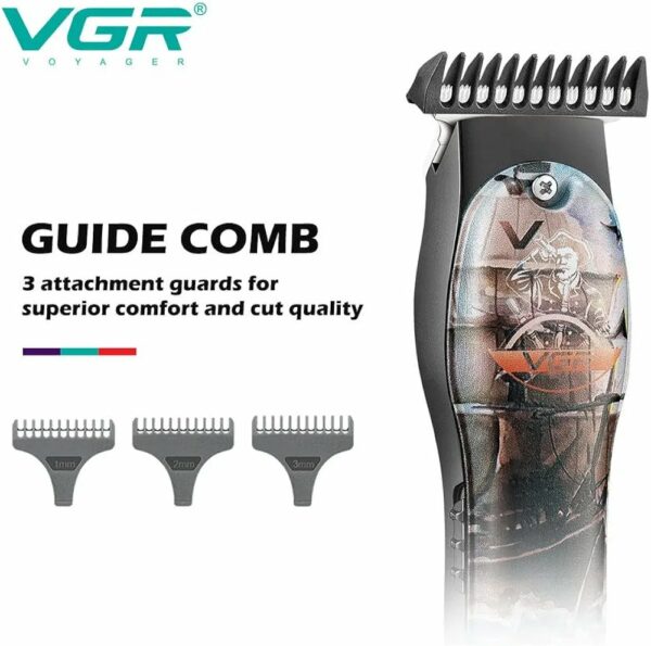 VGR V-953 Professional T-Blade Hair Trimmer for Men, 120 min Runtime with 3 Cutting Guide Combs (Multicolor – Image 3