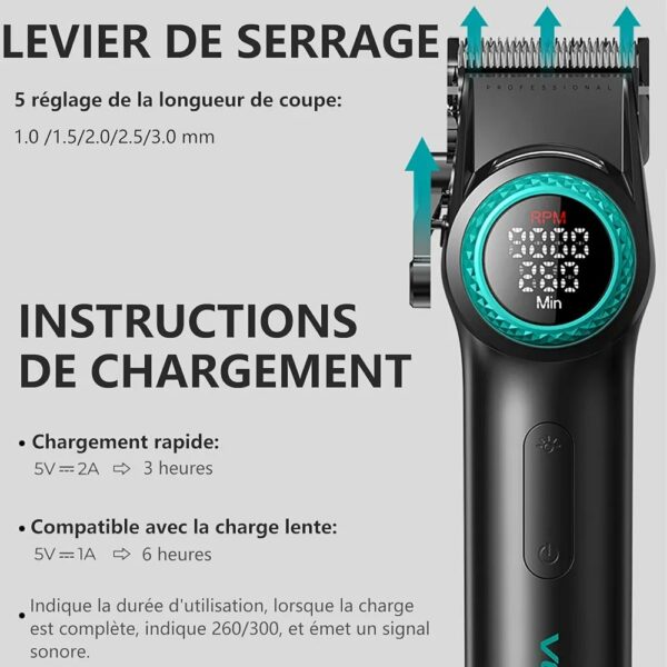 VGR V-001 Fade Blade High-Speed Salon Series Tondeuse à cheveux professionnelle - Noir – Image 6