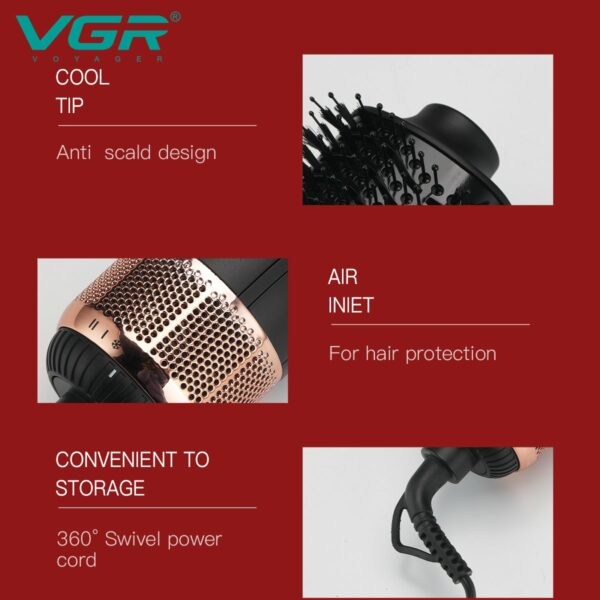 VGR V-492 meilleur qualité 3 in1 sèche-cheveux puissance cordon hot air brush peigne styling – Image 4