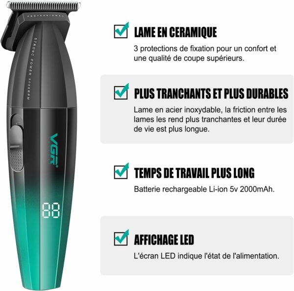 VGR 906 Tondeuse à cheveux professionnelle 906 Fresh Fade - 9000 tr/min  Rechargeable par USB - doré – Image 4