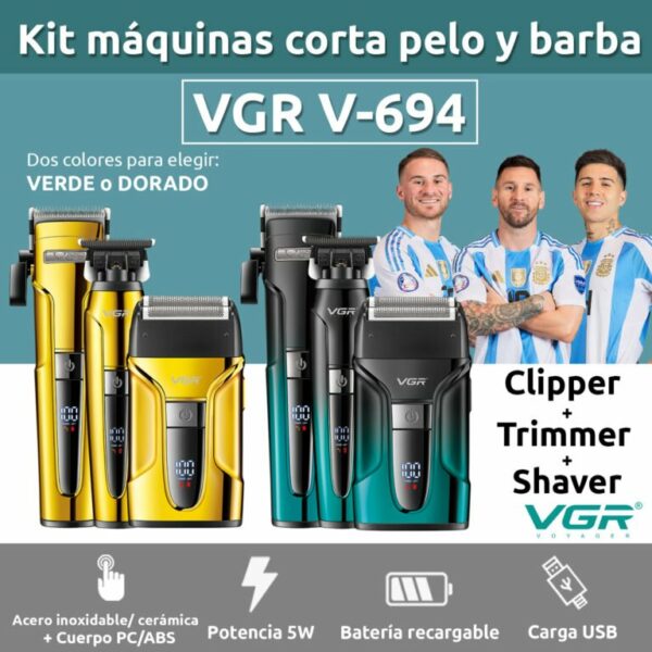 Kit combiné rechargeable de qualité professionnelle VGR V-694 – Image 8